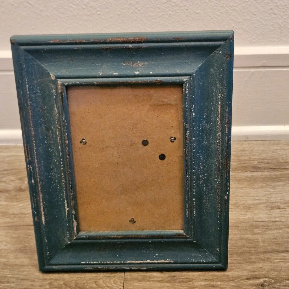 Valerie Bertinelli Rustic Distressed Teal Blue Wood Picture Frame 5x7